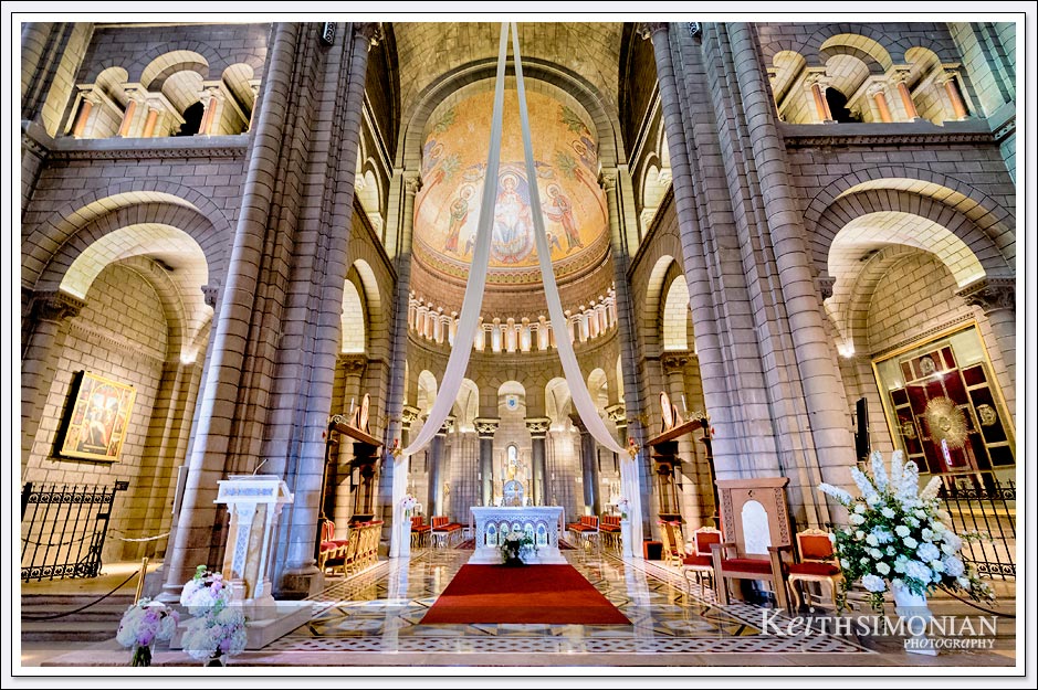 Interior image showing the alter of Saint Nicholas Cathedral in Monaco.