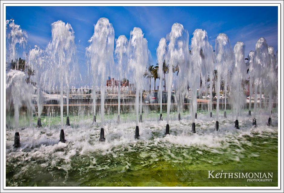 Water fountains along the boulevard in Almeria Spain
