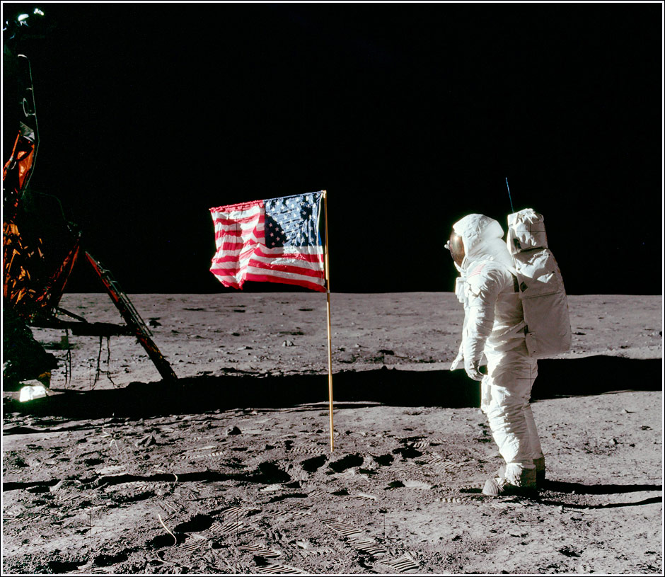 Buzz Aldrin salutes the American Flag on the Lunar surface - Photo by Neil Armstong