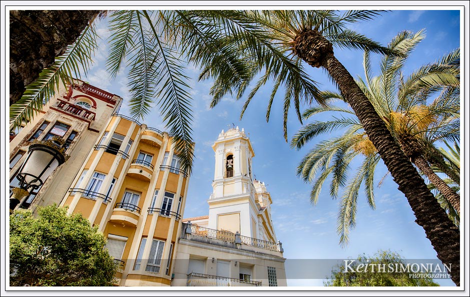 Church seen through palm trees in Ceuta Spaon