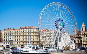 The ferris wheel along the sea port in Marseille France