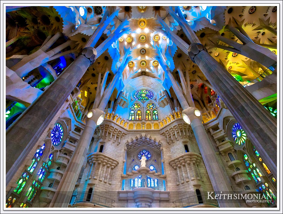 Interior top view of La Sagrada Familia - Barcelona, Spain