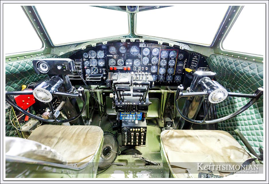 Cockpit of B-17 bomber on display at Palm Springs Air Museum.