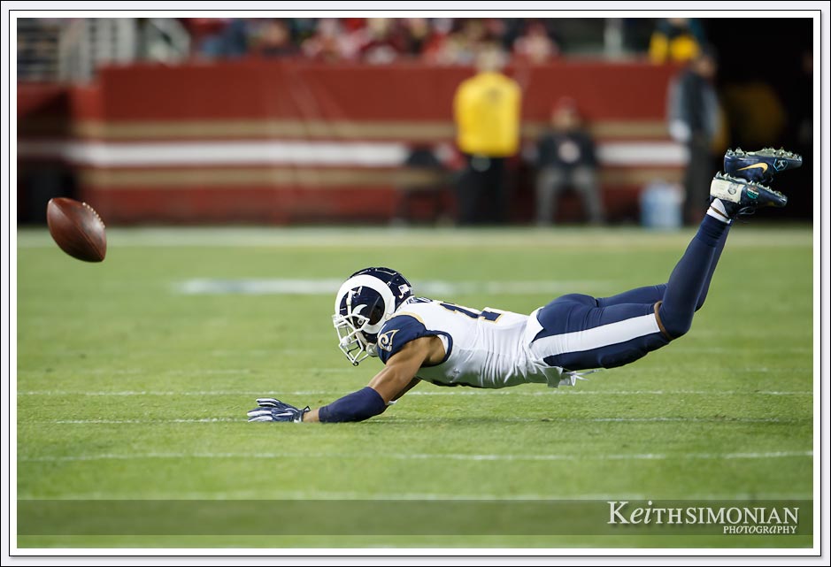 Incomplete pass to Los Angeles Ram #17 Robert Woods against the San Francisco 49ers on December 21, 2019 at Levi's stadium.