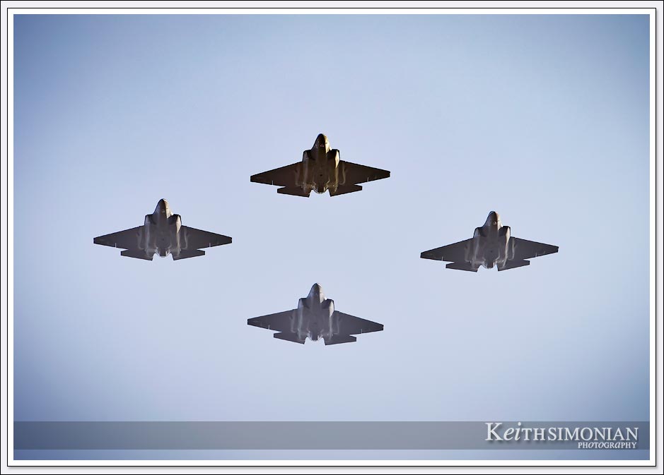 Four United States Navy F-35 Lightening II Fighter Jets fly over Levi's stadium on January 11th, 2020 during the Divisional playoff game. 