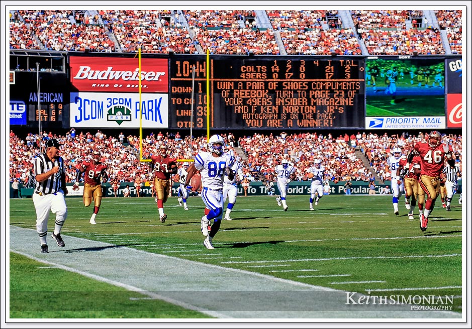 Indianapolis Colt #88 Marvin Harrison streak down field for a 61 yard touchdown reception against the San Francisco 49ers - October 18th, 1998 - Candlestick Park