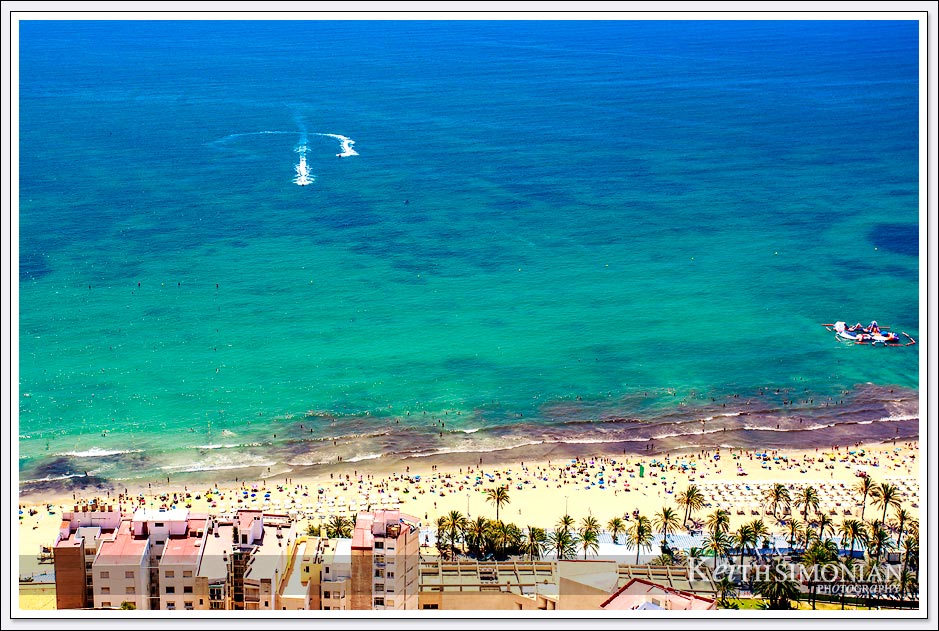 Blue and Green waters of Playa del Postiguet - Alicante Spain.
