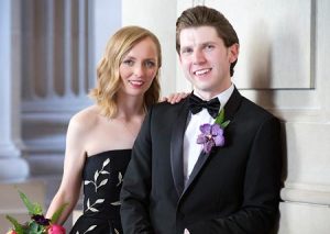Both the bride and groom were decked out in black for their San Francisco city hall wedding.