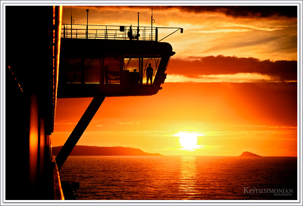 Glowing sunrise on the English Channel as seen from Princess Cruise Line ship