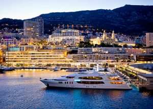 Monte Carlo yacht club at twilight