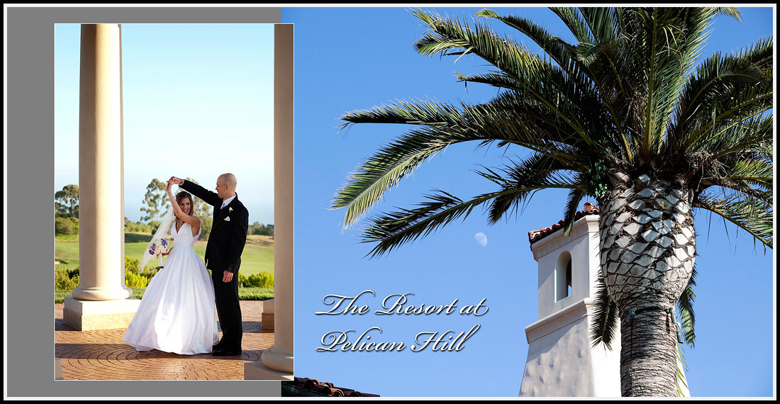 Bride and Groom posing in the Rotunda - Pelican Hill Resort - Newport Coast, California