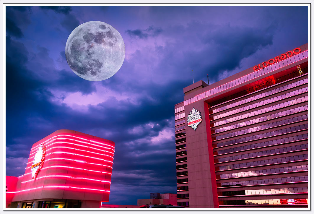 Reno Nevada Eldorado hotel and full moon composite