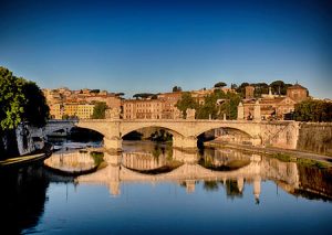 Early morning on the Tiber river in Rome, Italy