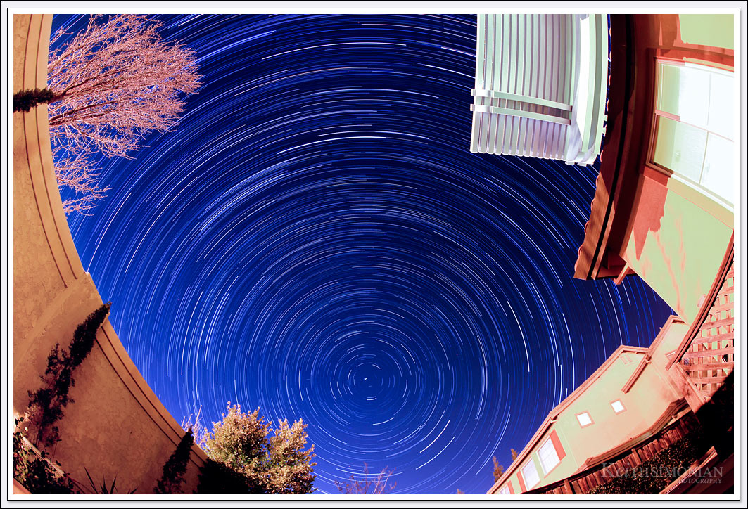 Star trails time lapse with North Star as center of picture - Brentwood, California