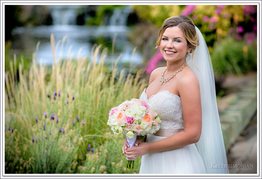 Flowers in bloom as background for Bridal portrait - Wedgewood in Brentwood, California