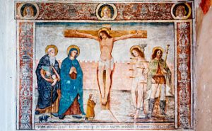 Calvi France - the Citadel of Calvi -fresco depicting the Crucifixion