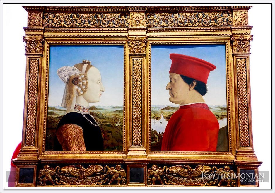 Duke of Urbino, Federico da Montefeltro (1422-1482) and his wife Battista Sforza (1446-1472) portrait by Piero della Francesca - Uffizi Gallery - Florence Italy.