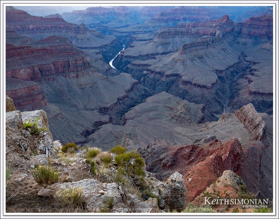 View of the Colorado river from the South Rim of the Grand Canyon. 