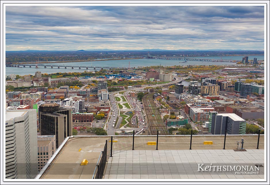 View from Observatoire Place Ville Marie of the St. Lawrence river - Montreal Canada