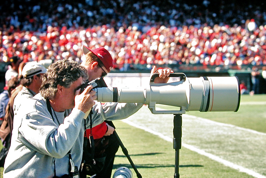San Francisco 49er game at Candlestick Park - Sideline photographer using Canon 1200mm F5.6 lens