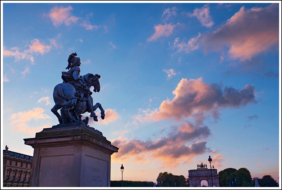 Paris France Statue at Sunset - Before Photo with sky replacement.