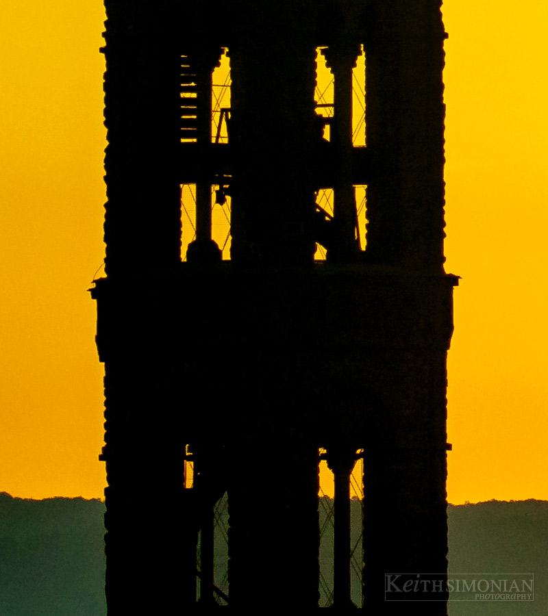Sunrise of bell tower in Florence Italy made from 5th window above Piazza della Signoria.