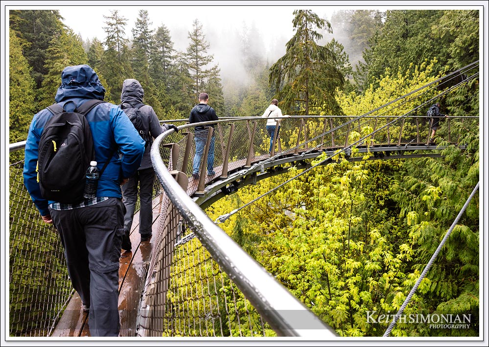 Capilano Suspension Bridge Park also features the Cliffwalk which visitors walk alongside a the cliff suspended above the river below.