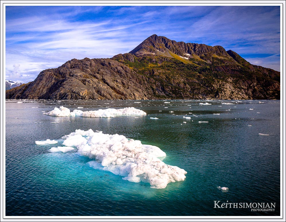 Ice that has reached the sea from the Columbia Glacier
