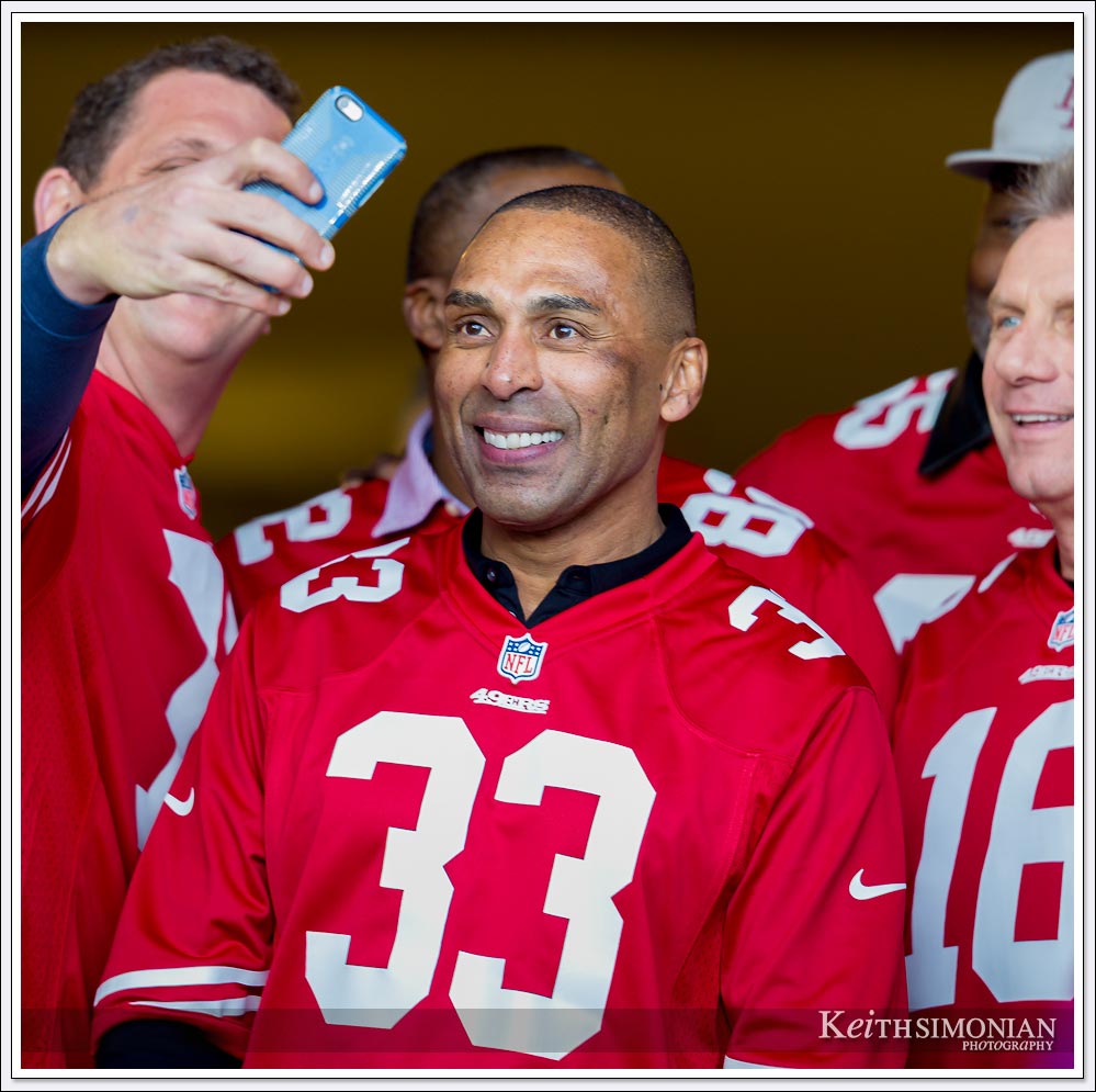 Hall of Fame bound Roger Craig #33 takes a selfie during 2015 Levi's Stadium Super Bowl celebration