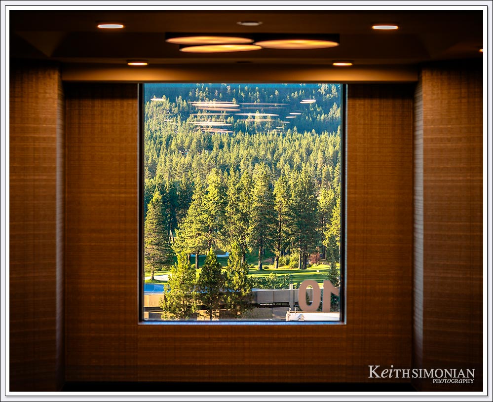 View of Edgewood Tahoe Golf Course from the 10th floor of Caesars Republic hotel Stateline, Nevada.