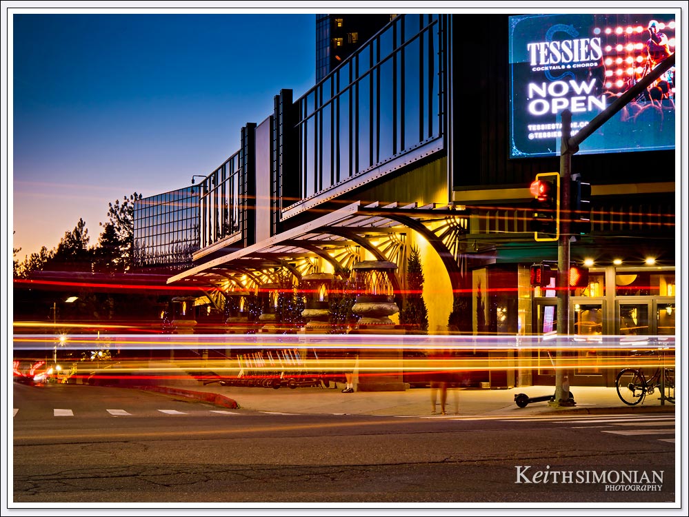 The neon lights of Caesars Republic at Stateline, Nevada.