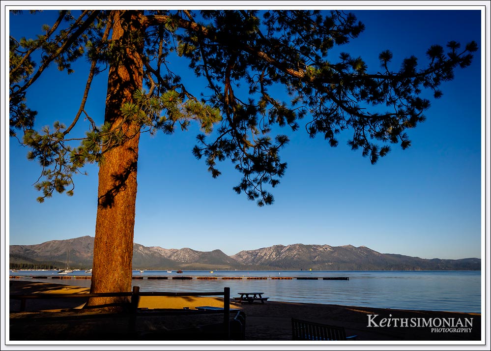 View of Lake Tahoe from Lakeside beach, South Shore Lake Tahoe.