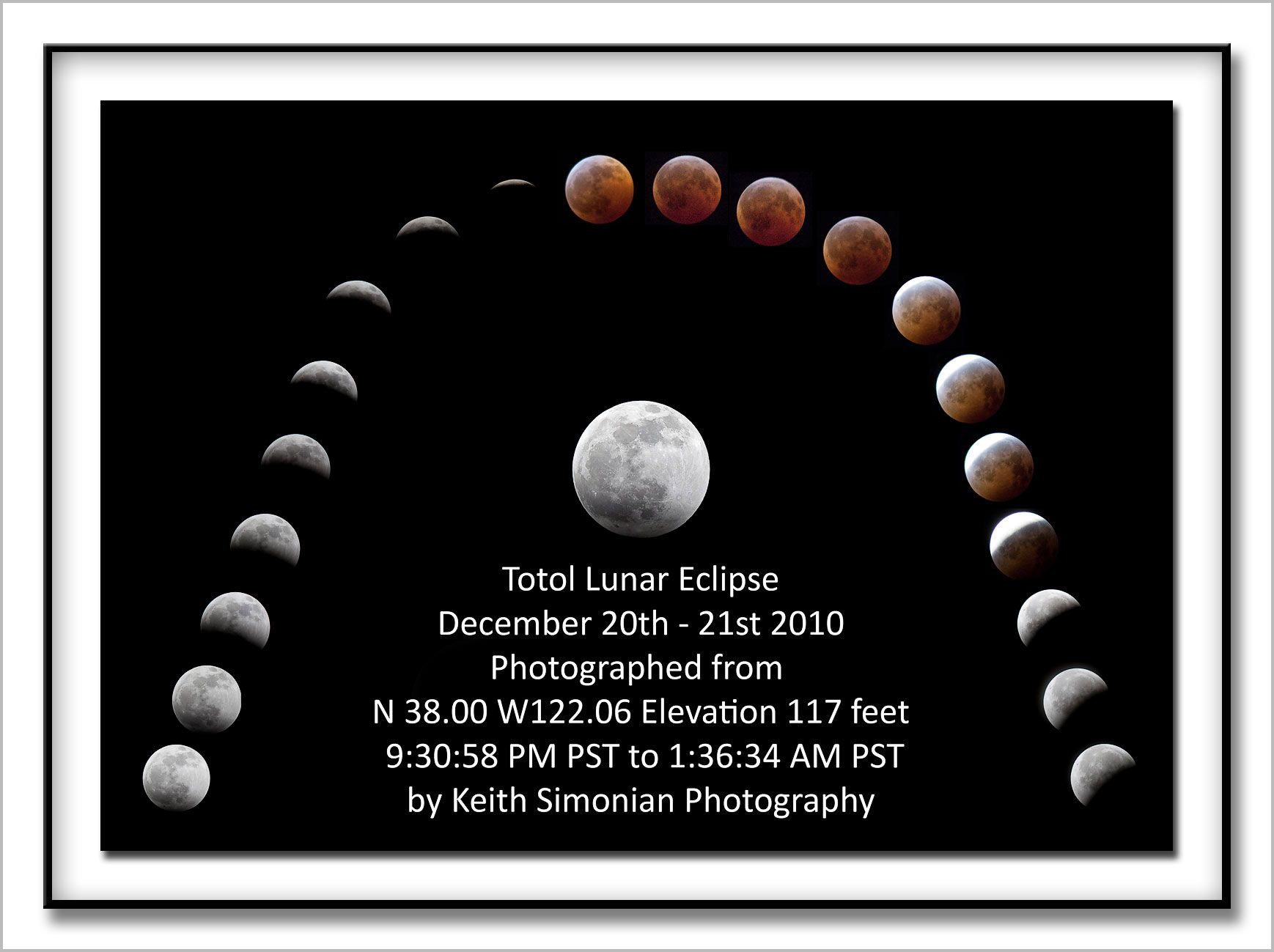 20 photo composite of total lunar eclipse on December 20 - December 21, 2010